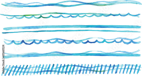 水彩画。水彩タッチの波模様ベクターイラスト。青い絵の具で描いた海の模様。Watercolor painting. Wave pattern vector illustration with watercolor touch. Sea pattern painted with blue paint.