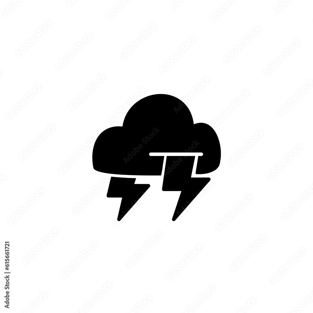 Cloud with thunder electric energy. Vector line icon black and white with green eco energy theme Cloud with thunder electric energy. Vector line icon black and white with green eco energy theme