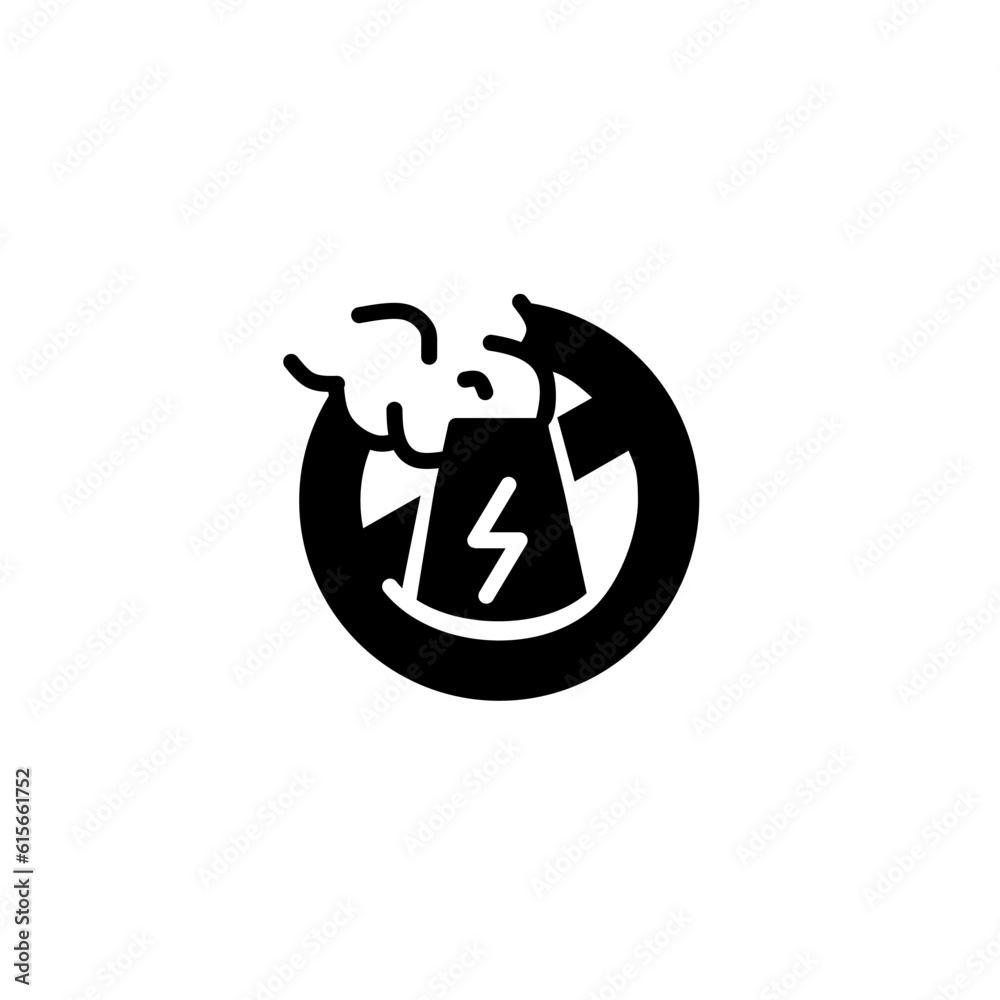 Ban forbidden smoke fog power plant. Vector line icon black and white with green eco energy theme Ban forbidden smoke fog power plant. Vector line icon black and white with green eco energy theme