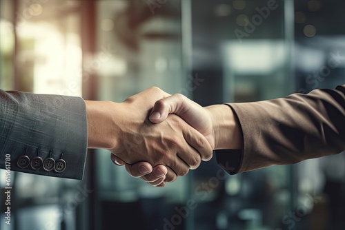 Close-up hand of business partners shaking hands, Celebrating business success. Generative Ai