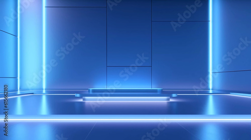 Abstract futuristic technology background, Minimalistic blue architectural background, modern design for poster, cover, branding, website, product showcase, AI generated.