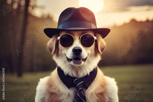 dog with sunglasses and a hat on its head © Fahad