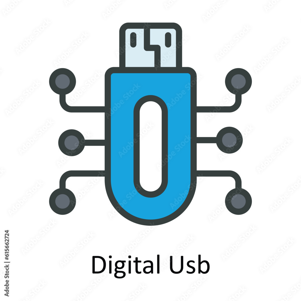 Digital Usb Vector Fill outline Icon Design illustration. Cyber security  Symbol on White background EPS 10 File