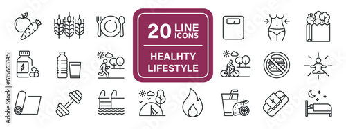 Healhty lifestyle line icons. Editable stroke. For website marketing design, logo, app, template, ui, etc. Vector illustration.
