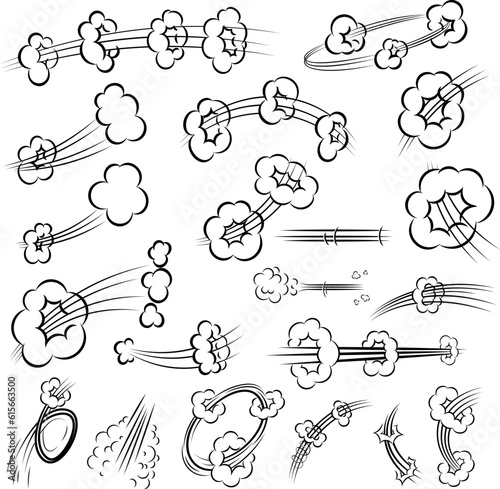 Set of comic style action effects, speed lines on white background. Comic action trails. Design element for poster, card, banner, flyer.