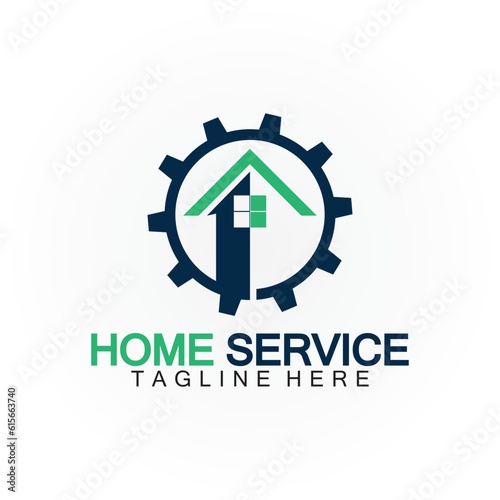 Home service logo, design concept gear and home, suitable for renovation, rebuild companies, and companies that provide home maintenance