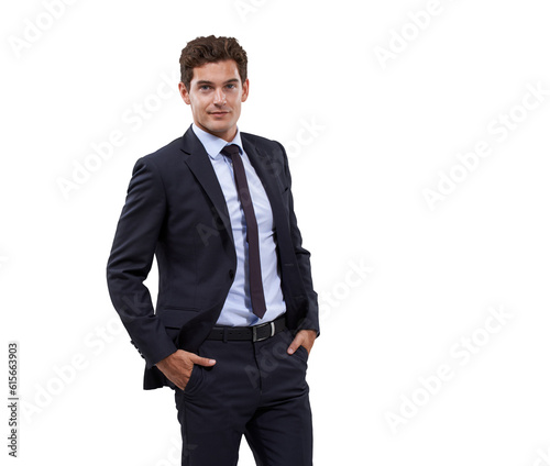 Fashion, business and portrait of man with formal style on isolated, transparent and png background. Young, professional and male manager posing in stylish, fashionable and suit with confidence