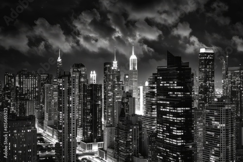 Mono Cityscape Nightlights - AI Generated