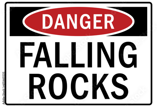 Falling rock hazard sign and labels