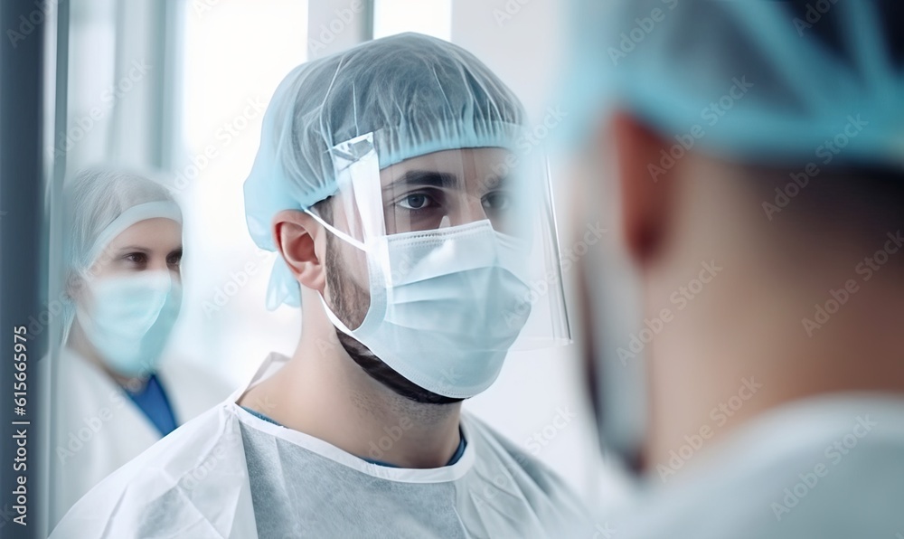 Team of male doctors looking directly at camera inside the hospital. Creating using generative AI tools Team of male doctors looking directly at camera inside the hospital. Creating using generative AI tools