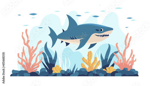 Cartoon smiling shark underwater © Pixel Cat