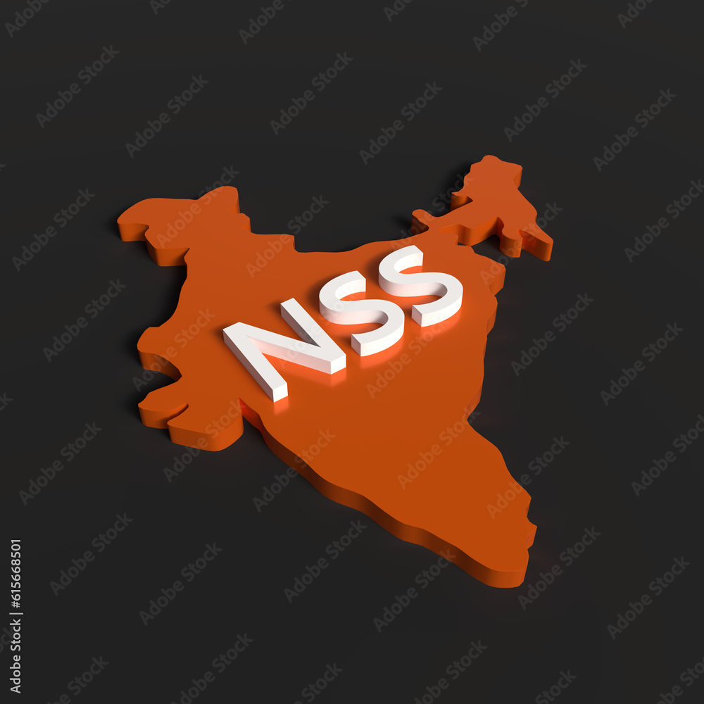 National Service Scheme (NSS) Text India Map 3D Shape on Black