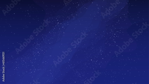 Vector illustration of space starry night sky of milky way. Twinkling blinking stars on dark blue and purple galaxy universe background.