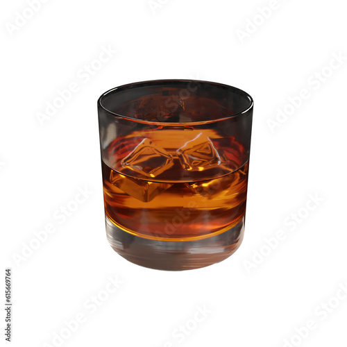 Glass of whiskey with ice isolated