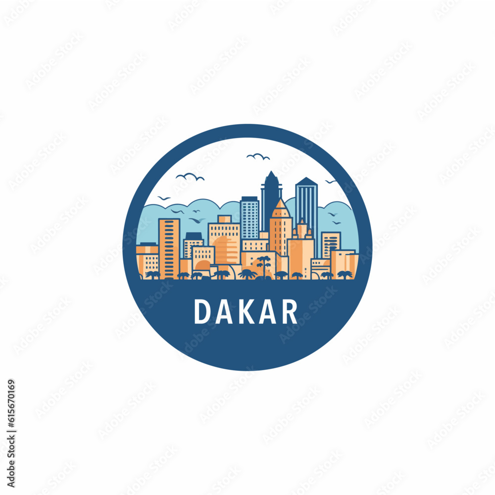 Senegal Dakar modern city landscape skyline logo. Panorama vector flat shape abstract Cape Verde region round icon