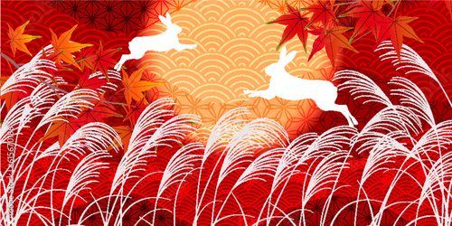 月見　十五夜　紅葉　背景