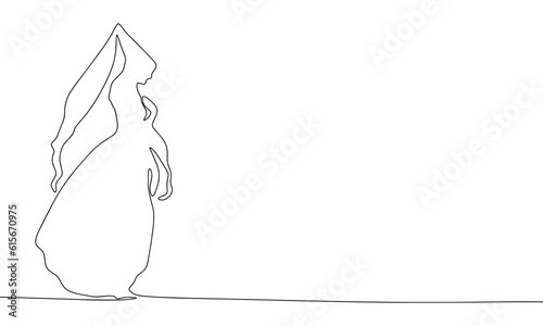 Medieval princess continuous line drawing art. Abstract simple lady. One line continuous outline isolated vector illustration.