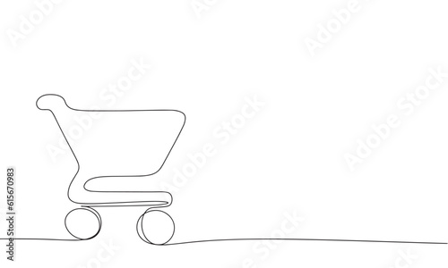 Shopping trolley continuous line drawing art. Abstract simple shopping. One line continuous outline isolated vector illustration.