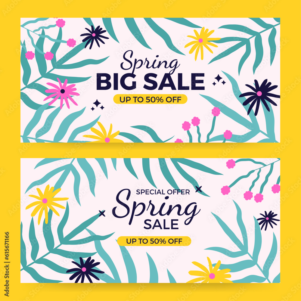 Floral spring sale banner template design 