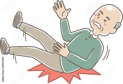 転倒する高齢男性