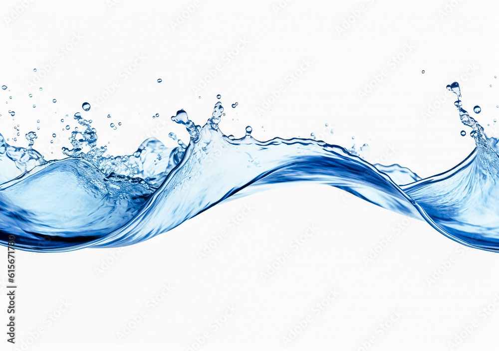 A pure and transparent water splash emerges against a clean white background, creating a captivating visual impact. generative AI.