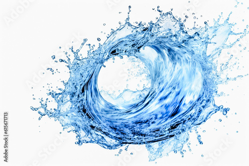 A pure and transparent water splash emerges against a clean white background, creating a captivating visual impact. generative AI.