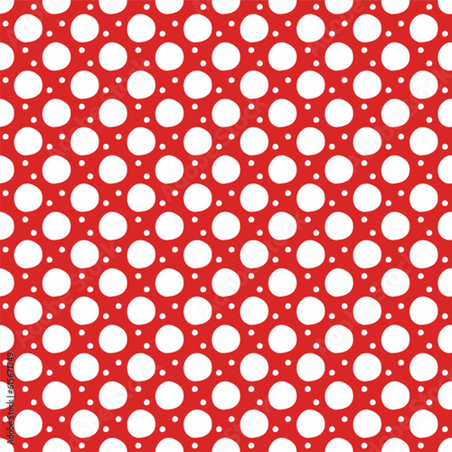 Polka dot hand drawn red and white seamless pattern