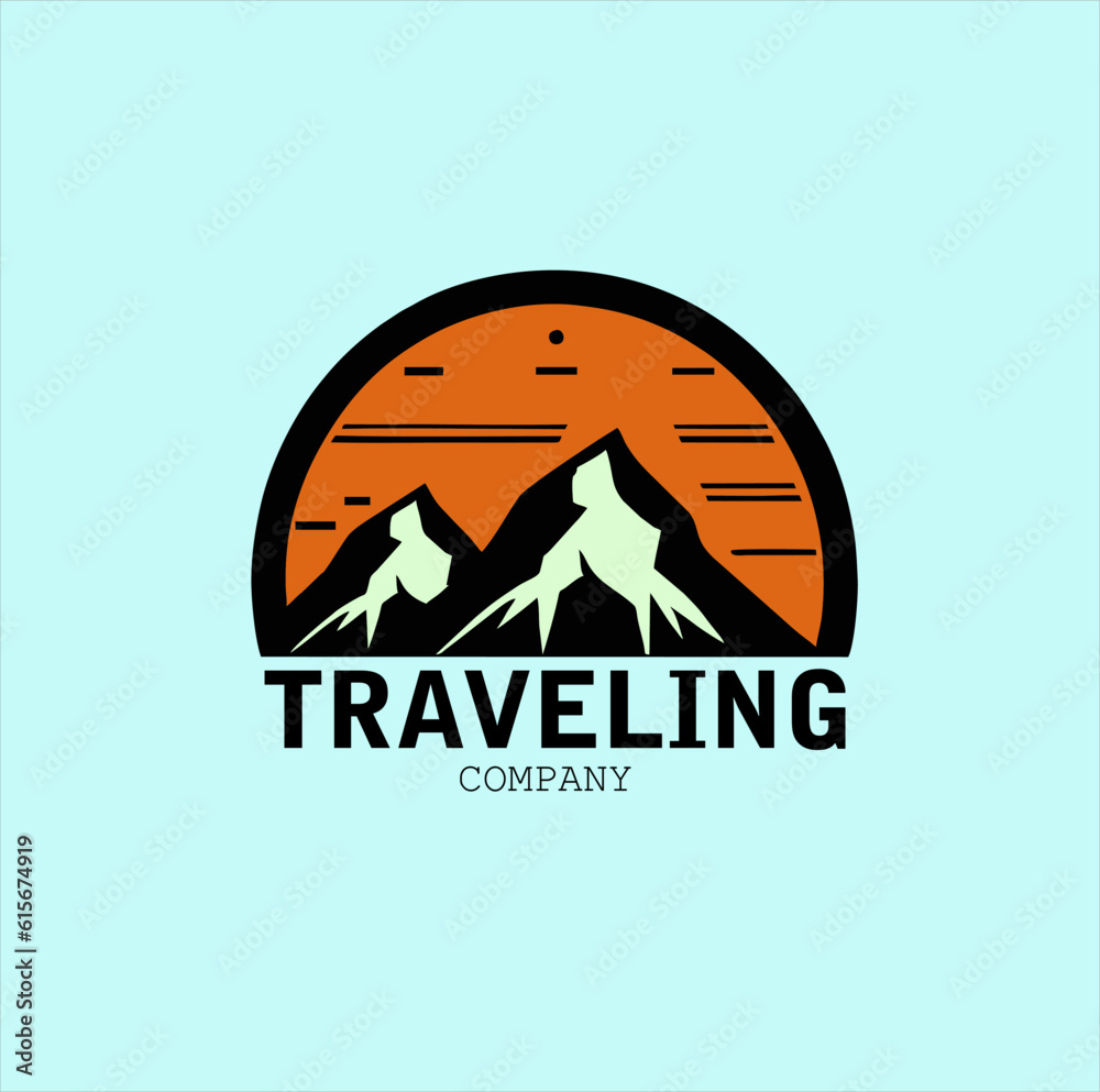 minimalist illustration design, mountain traveling logo vector image.
