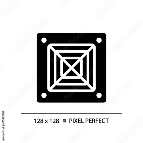 Ceiling air conditioning black glyph icon. Thermal comfort. Ac unit. Temperature control. Ventilation system. Silhouette symbol on white space. Solid pictogram. Vector isolated illustration