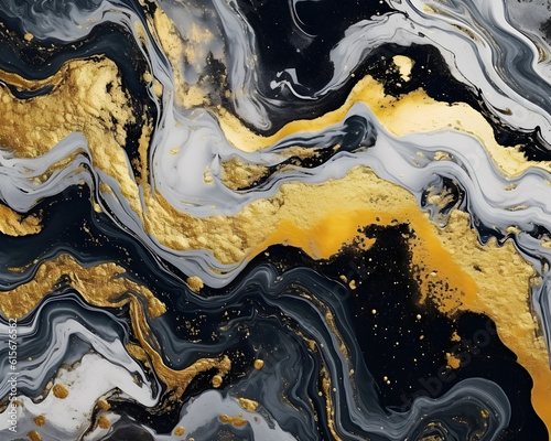 Liquid acrylic texture with marble black and gold colour 