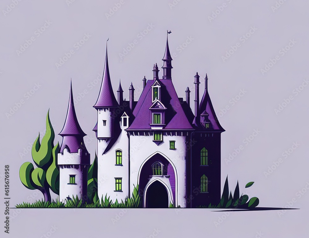 Fairy tale castle and house. Minimalism and abstract art. Generative Ai.