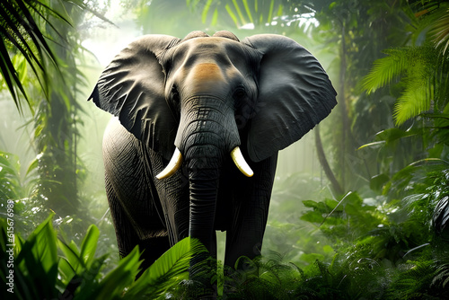king Elephant in the jungle. 3d render. Nature background.