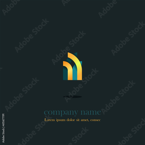 logo icon design letter M mountain shape and gate orange blue color elegant attractive simple monogram for large companies eps 10