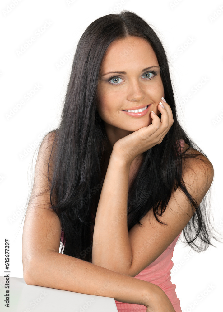 Beautiful brunette with head in hand Beautiful brunette with head in hand