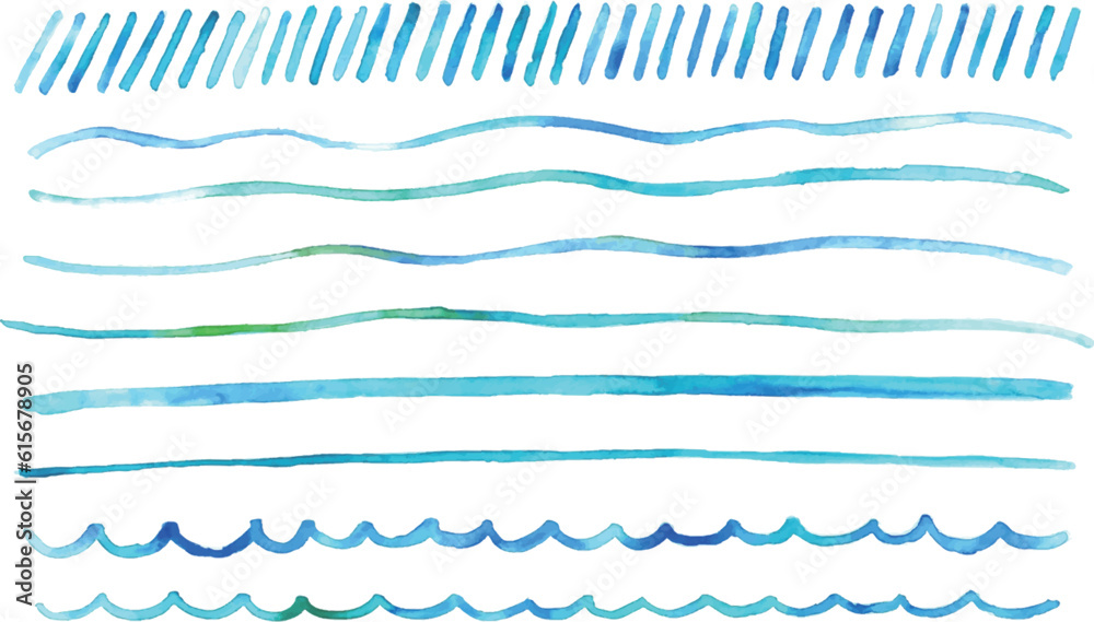 水彩画。水彩タッチの波模様ベクターイラスト。青い絵の具で描いた海の模様。Watercolor painting. Wave pattern vector illustration with watercolor touch. Sea pattern painted with blue paint.