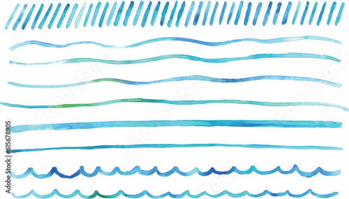 水彩画。水彩タッチの波模様ベクターイラスト。青い絵の具で描いた海の模様。Watercolor painting. Wave pattern vector illustration with watercolor touch. Sea pattern painted with blue paint.