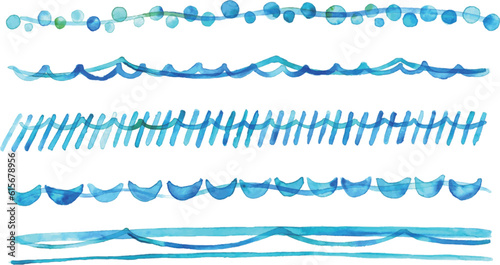 水彩画。水彩タッチの波模様ベクターイラスト。青い絵の具で描いた海の模様。Watercolor painting. Wave pattern vector illustration with watercolor touch. Sea pattern painted with blue paint.