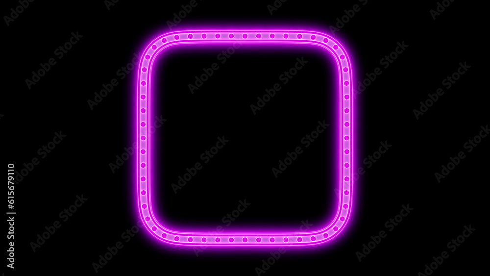 Retro pink frame neon night lights glowing background. 3d render Retro pink frame neon night lights glowing background. 3d render