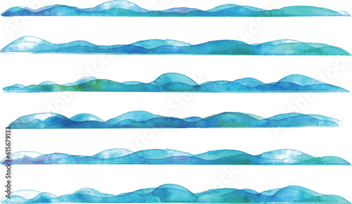 水彩画。水彩タッチの波模様ベクターイラスト。青い絵の具で描いた海の模様。Watercolor painting. Wave pattern vector illustration with watercolor touch. Sea pattern painted with blue paint.