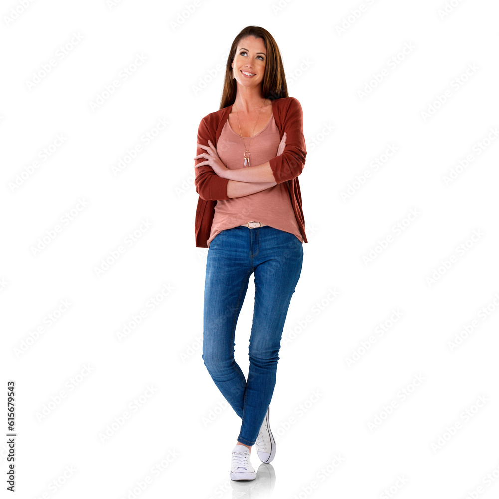 Woman, arms crossed and thinking with isolated on a transparent, png background. Young person, female model happiness and inspiration with contemplation and ideas of a memory and thought vision Woman, arms crossed and thinking with isolated on a transparent, png background. Young person, female model happiness and inspiration with contemplation and ideas of a memory and thought vision
