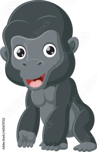 Cute baby gorilla cartoon on white background
