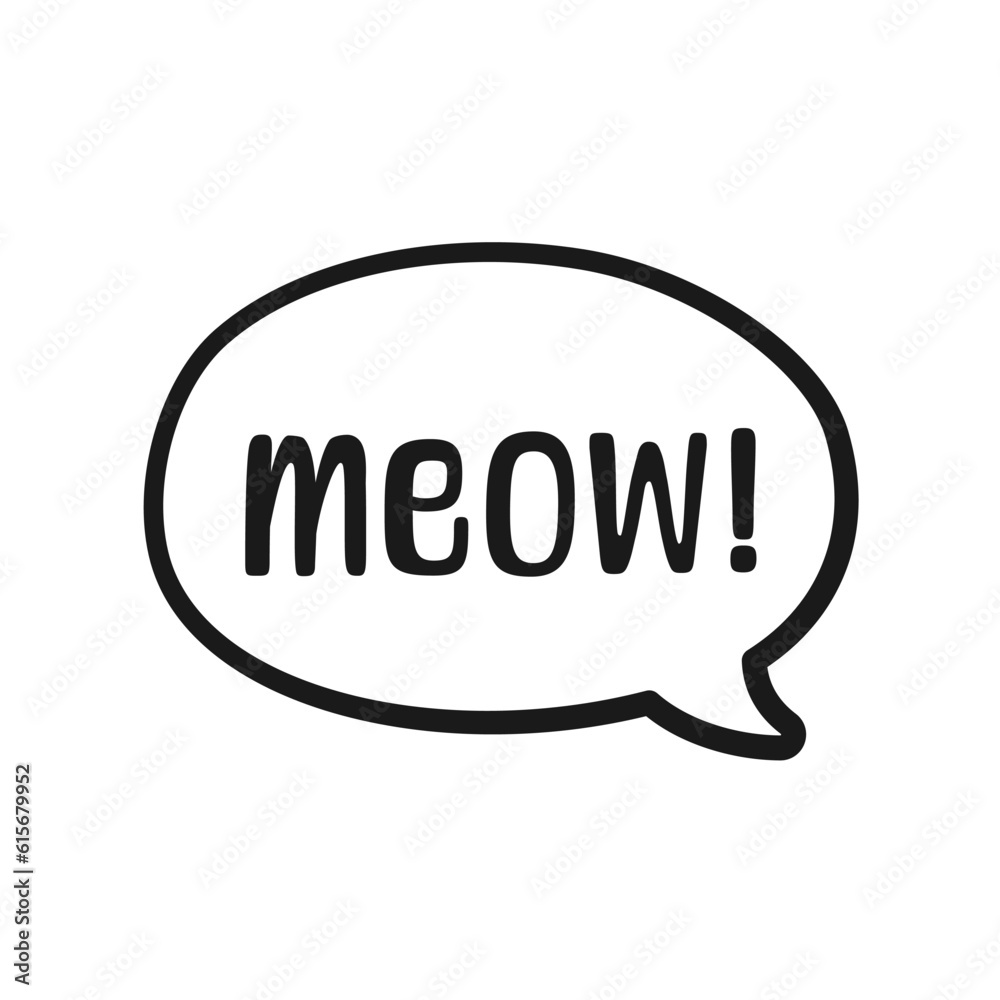 MEOW speech bubble outline doodle. Meow text. Cute hand drawn quote. Cat sound hand lettering phrase. Vector illustration for print on shirt, card, poster etc. MEOW speech bubble outline doodle. Meow text. Cute hand drawn quote. Cat sound hand lettering phrase. Vector illustration for print on shirt, card, poster etc.