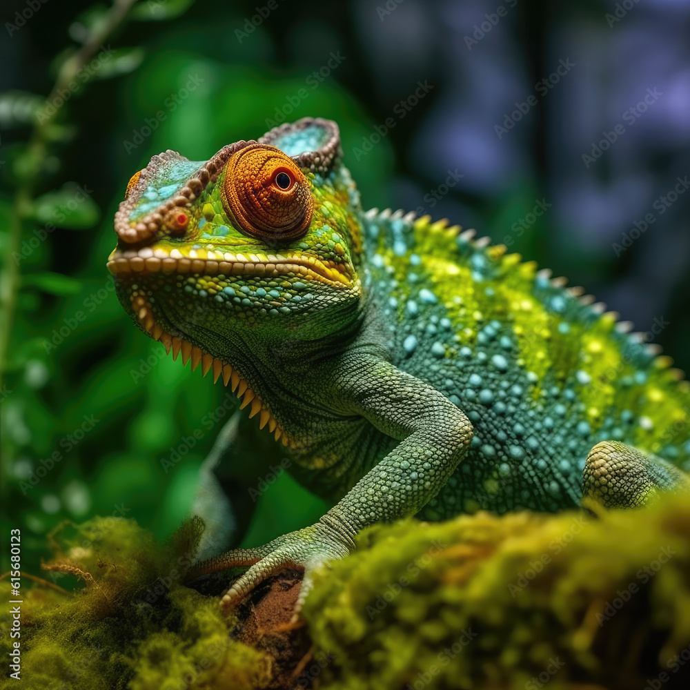 A Chameleon (Chamaeleonidae) in the rainforest