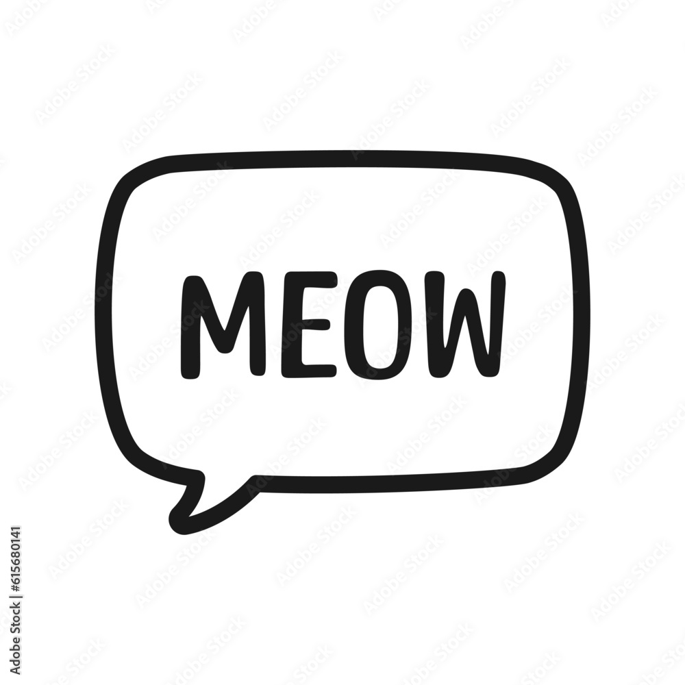 MEOW speech bubble outline doodle. Meow text. Cute hand drawn quote. Cat sound hand lettering phrase. Vector illustration for print on shirt, card, poster etc. MEOW speech bubble outline doodle. Meow text. Cute hand drawn quote. Cat sound hand lettering phrase. Vector illustration for print on shirt, card, poster etc.