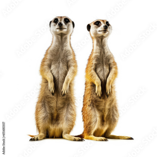 Two Meerkats (Suricata suricatta) standing on hind legs