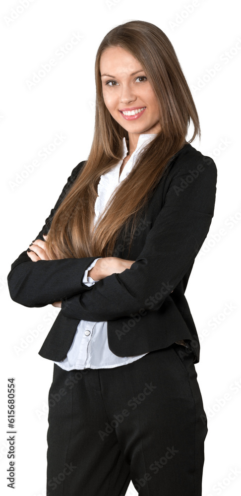 Friendly Businesswoman Standing with Arms Folded - Isolated Friendly Businesswoman Standing with Arms Folded - Isolated