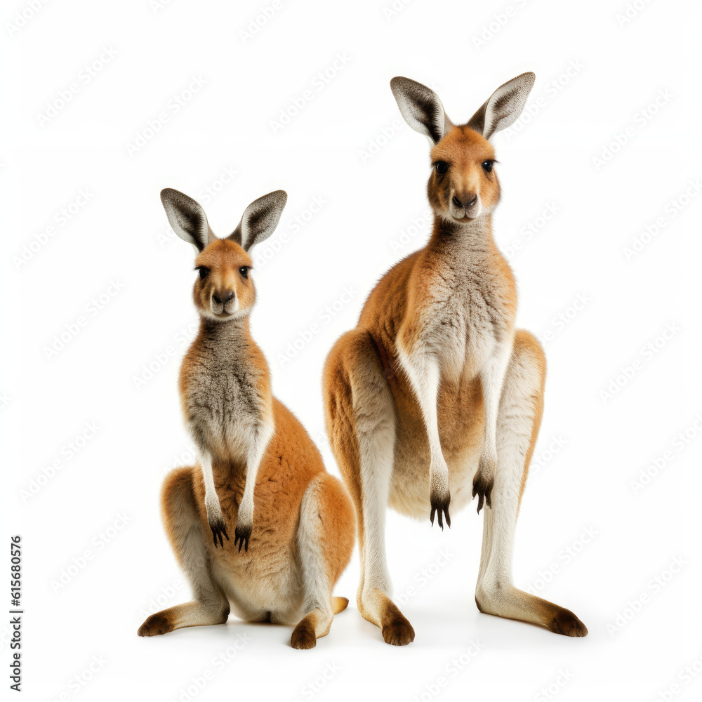 Fototapeta premium Two Kangaroos (Macropus rufus) with a joey