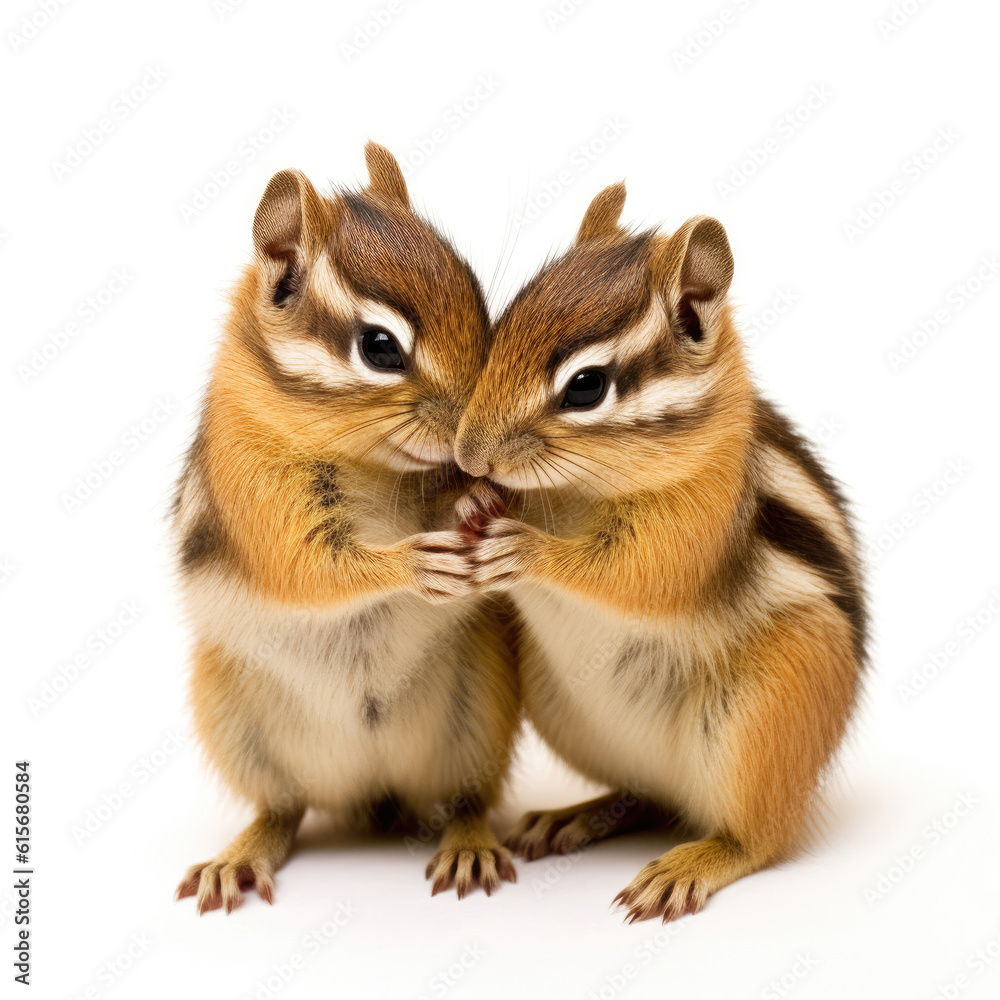 Two Chipmunks (Tamias striatus) stuffing their cheeks