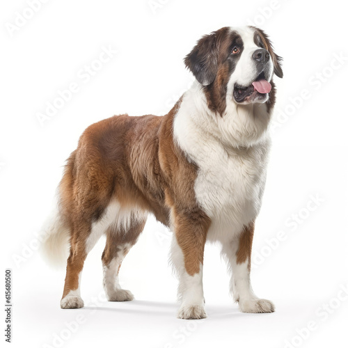 A full body shot of a gentle Saint Bernard (Canis lupus familiaris)