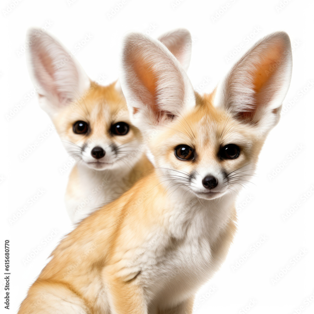 Two Fennec Foxes (Vulpes zerda) looking attentively